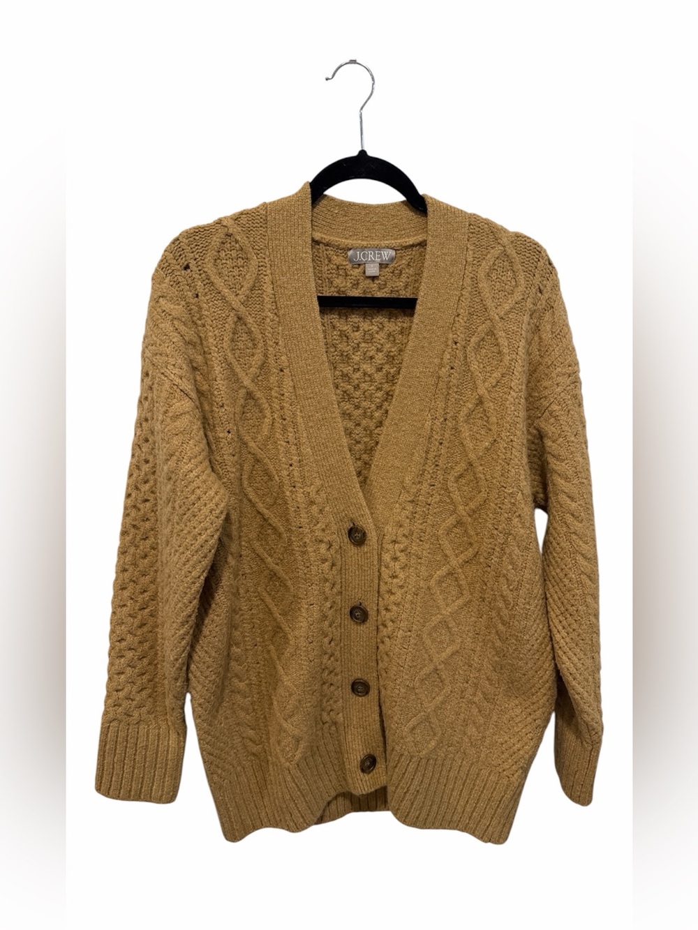J.Crew camel color v neck wool blend cable knit sweater size small